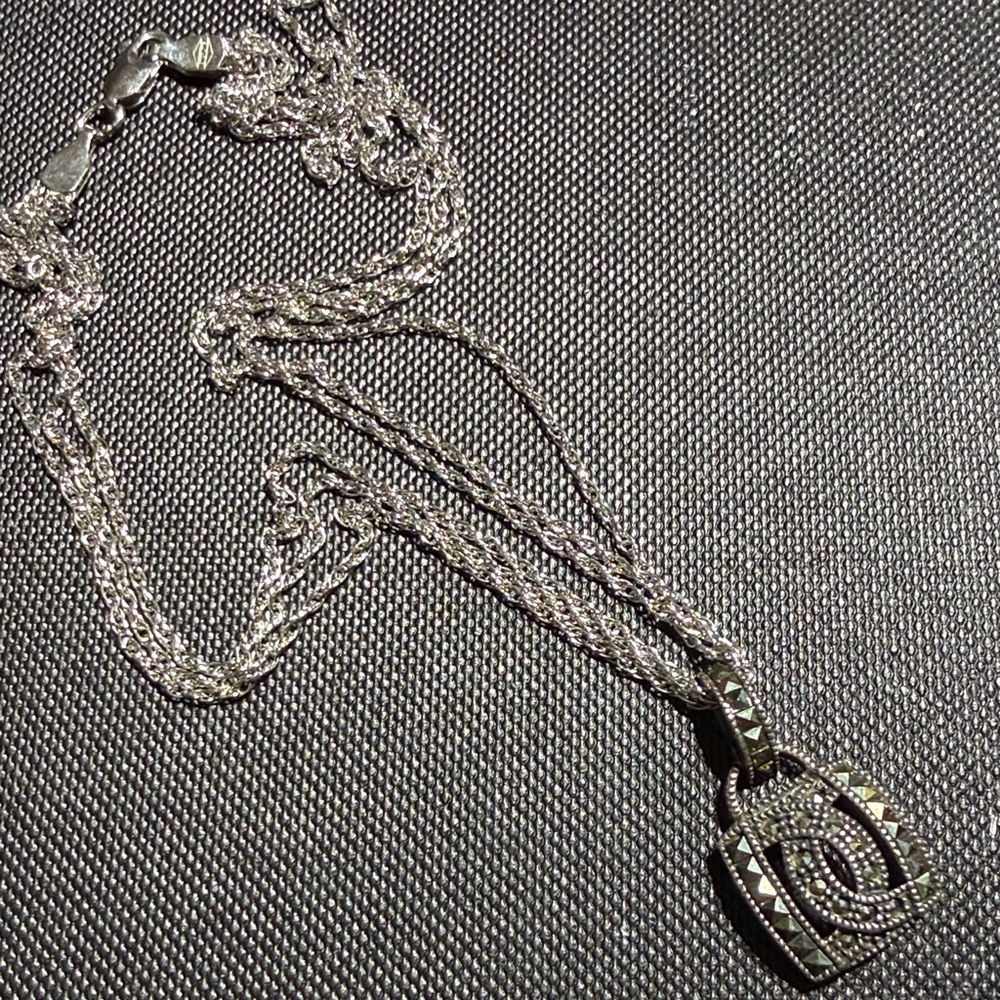 Judith Jack Sterling Marcacite Pendant on 16" 3 Layer Sterling Chain  (2)